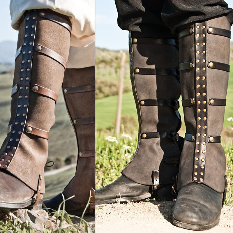 Steampunk Medieval Style Leather Half Chaps with Buckle Strap